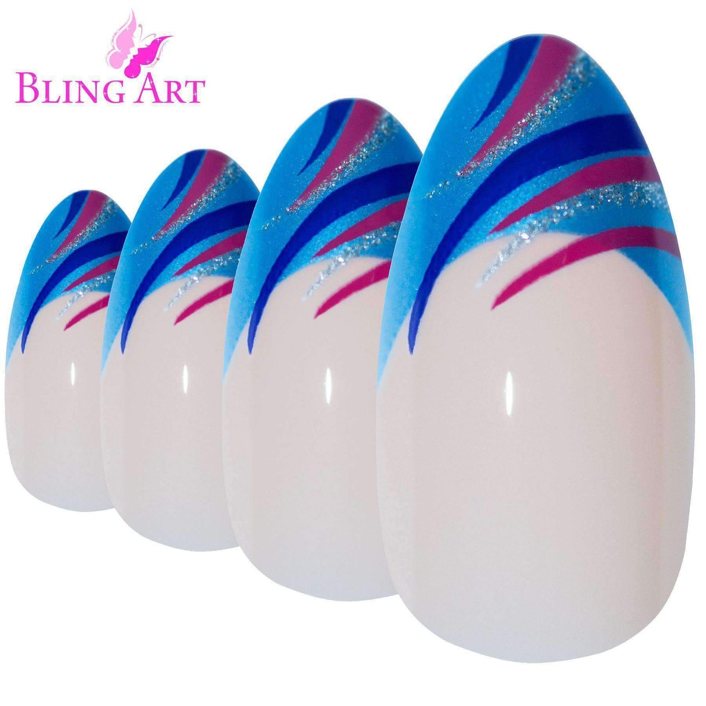Bling Art Blue Glitter Stiletto Nails