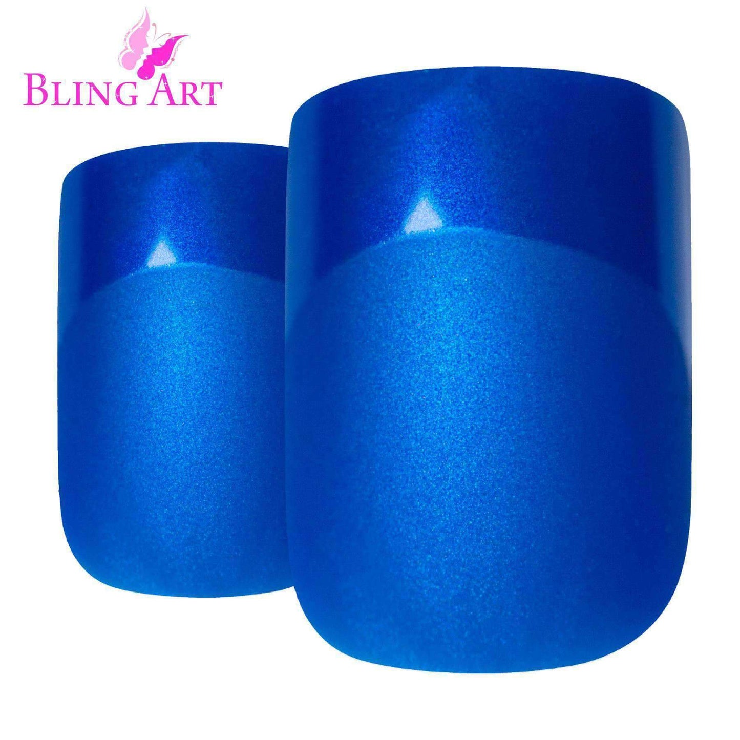 Bling Art Blue Matte French Nails