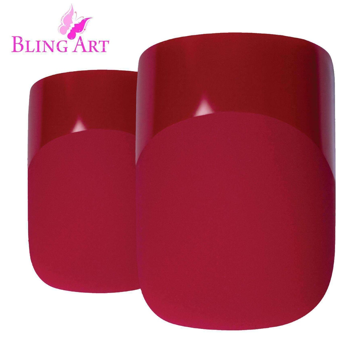 Bling Art Red Matte French Manicure Nails