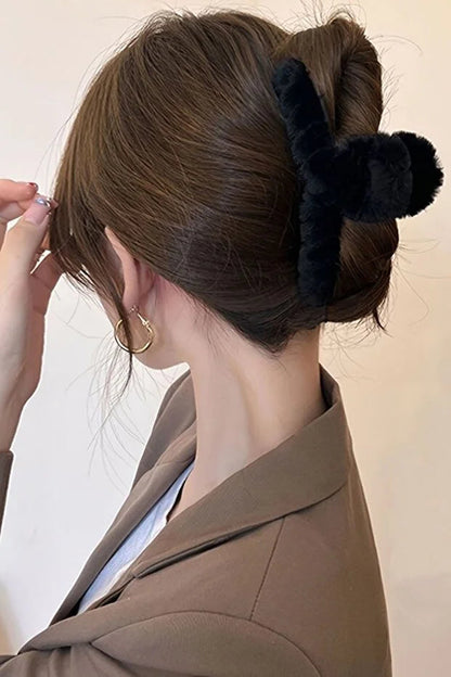 Black Plush Hair Claw Clip Set