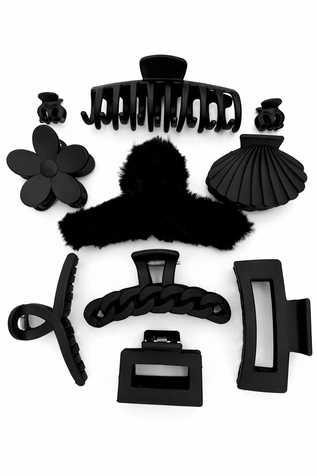 Black Plush Hair Claw Clip Set