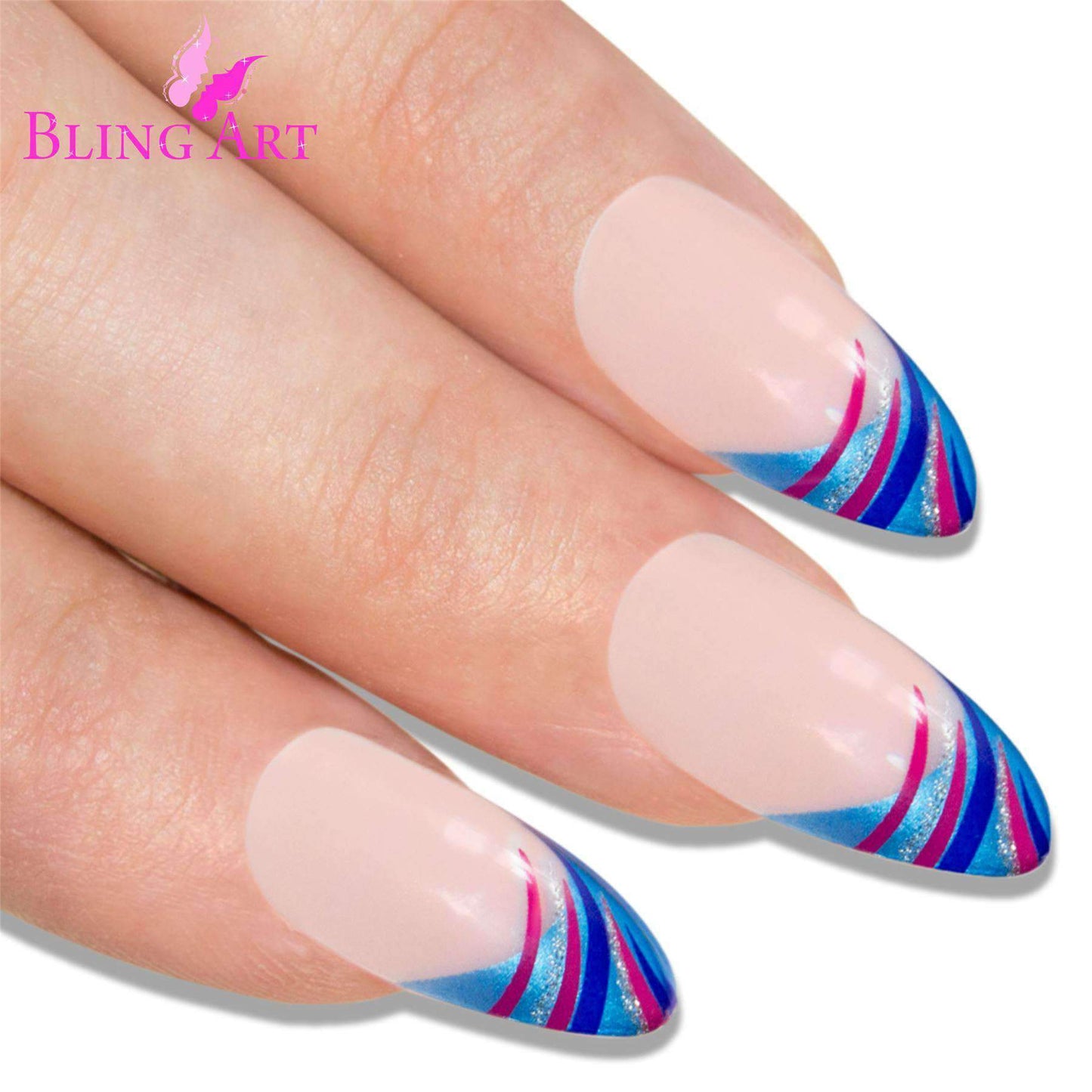 Bling Art Blue Glitter Stiletto Nails