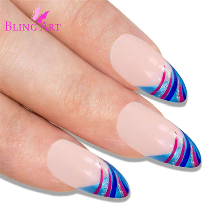 Bling Art Blue Glitter Stiletto Nails