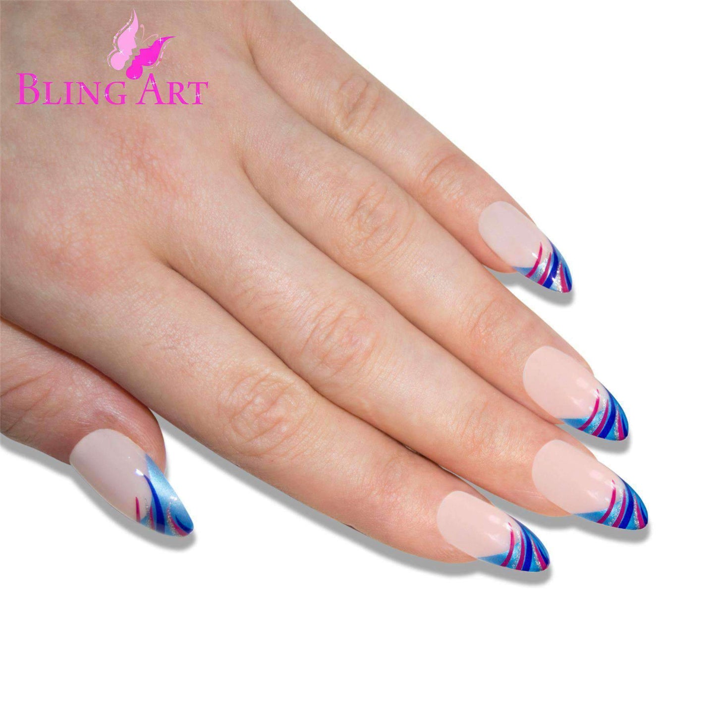 Bling Art Blue Glitter Stiletto Nails