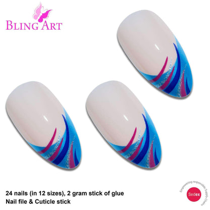 Bling Art Blue Glitter Stiletto Nails
