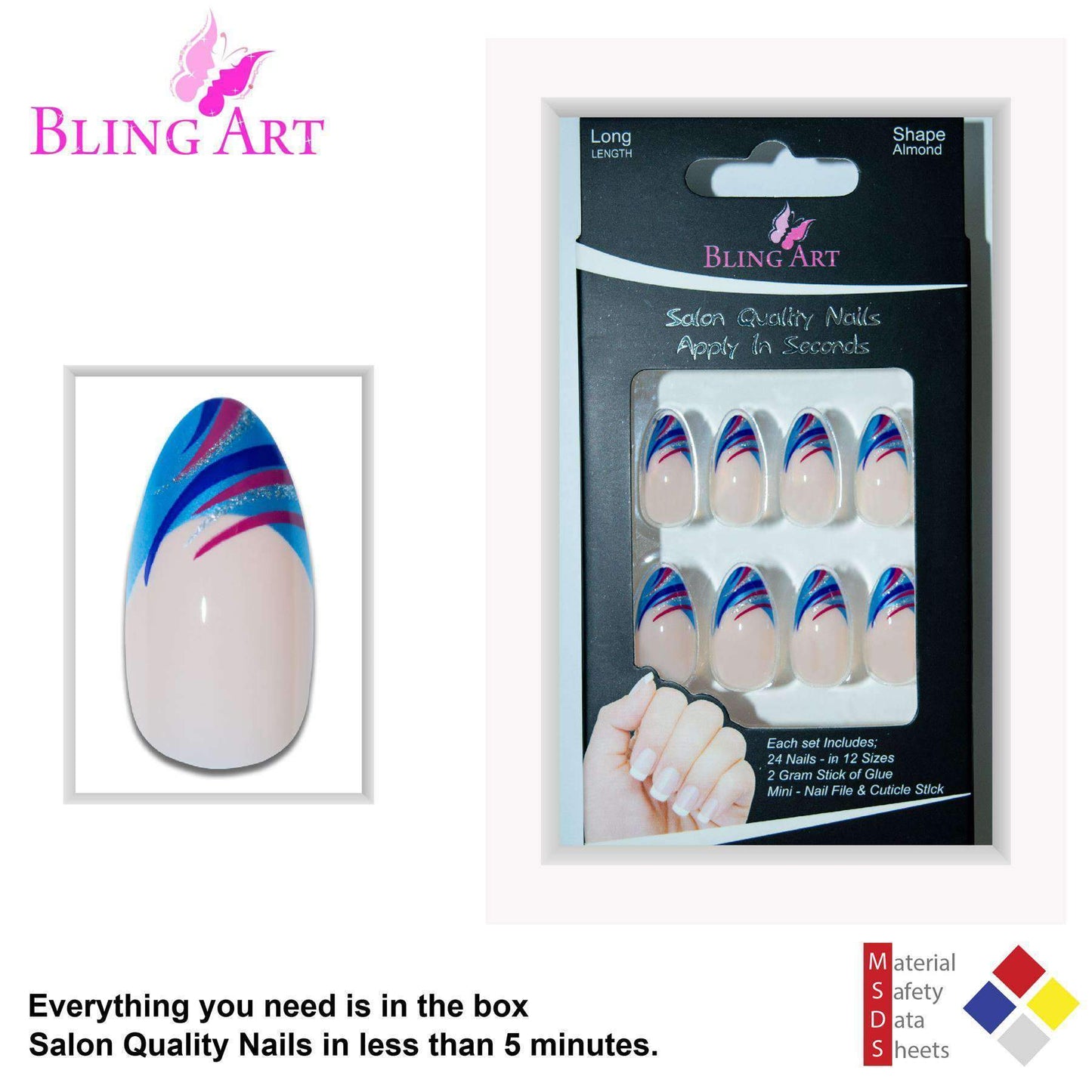 Bling Art Blue Glitter Stiletto Nails