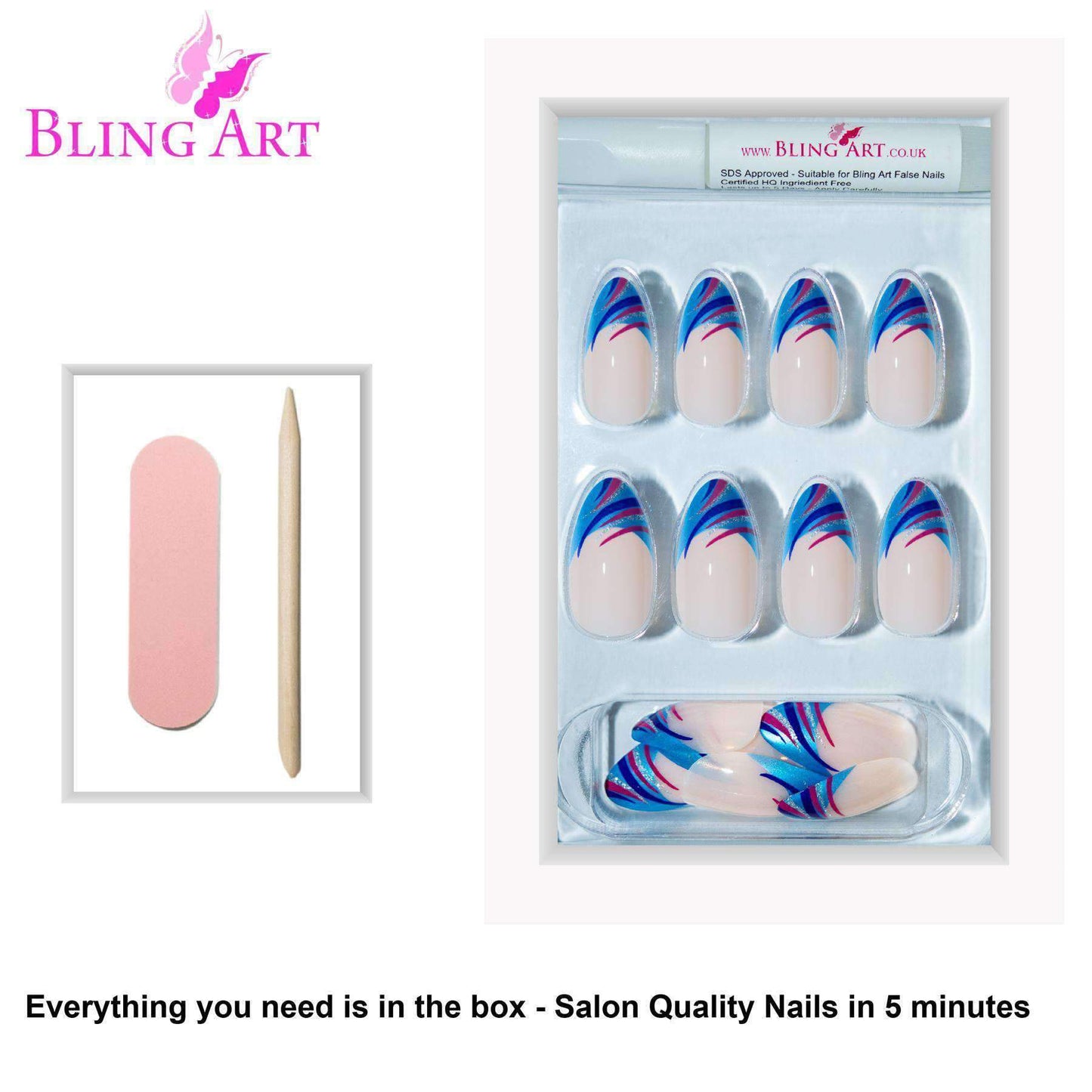 Bling Art Blue Glitter Stiletto Nails