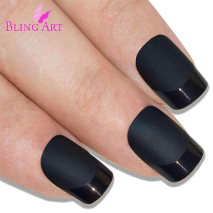 Bling Art Black Matte French Nails