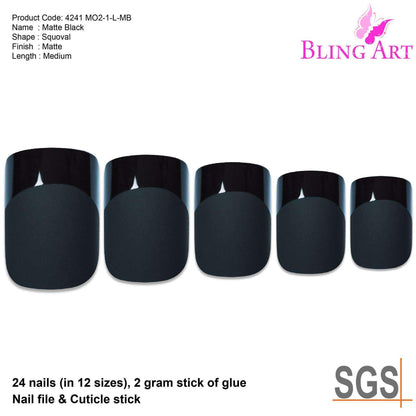Bling Art Black Matte French Nails