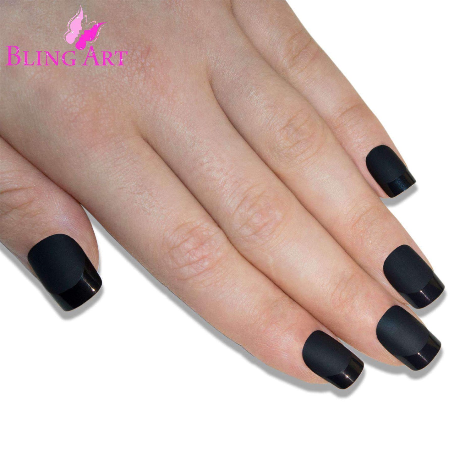 Bling Art Black Matte French Nails