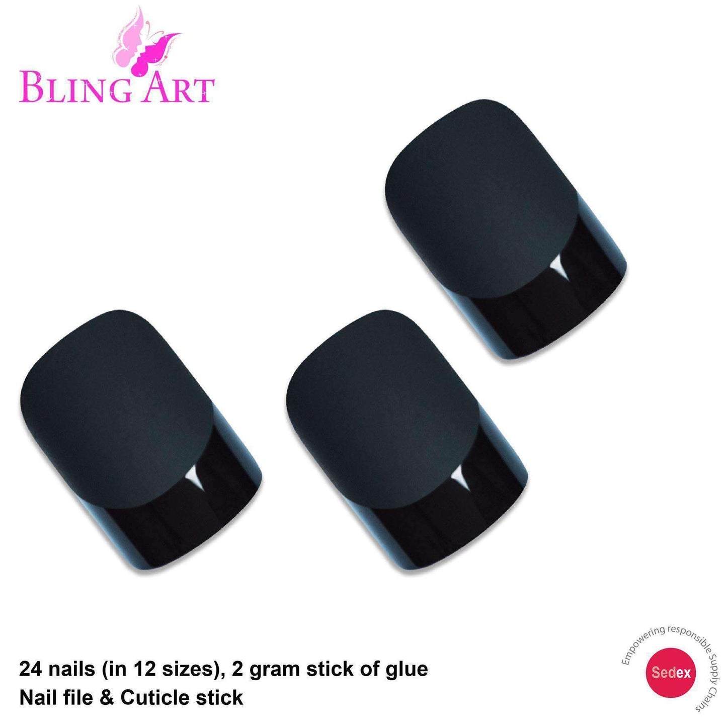 Bling Art Black Matte French Nails