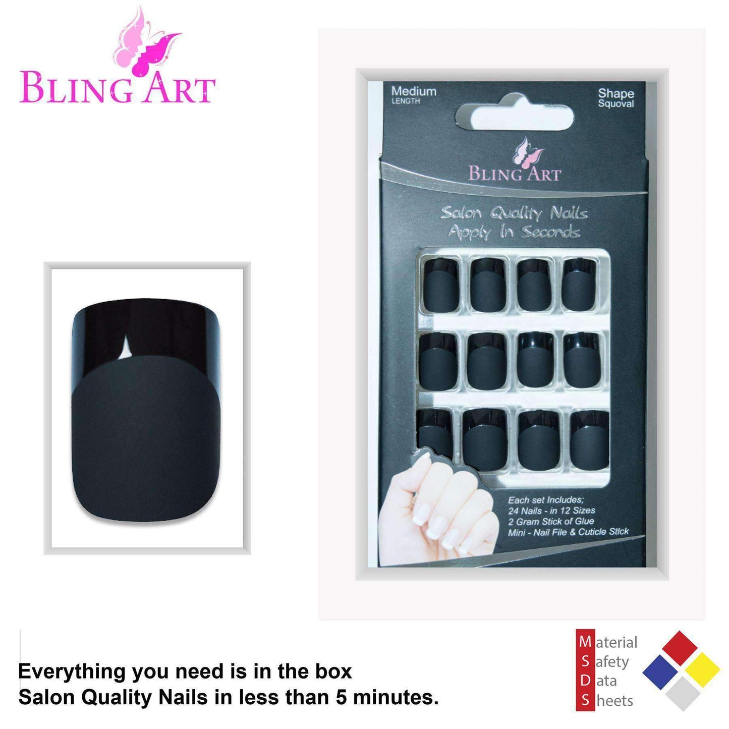 Bling Art Black Matte French Nails