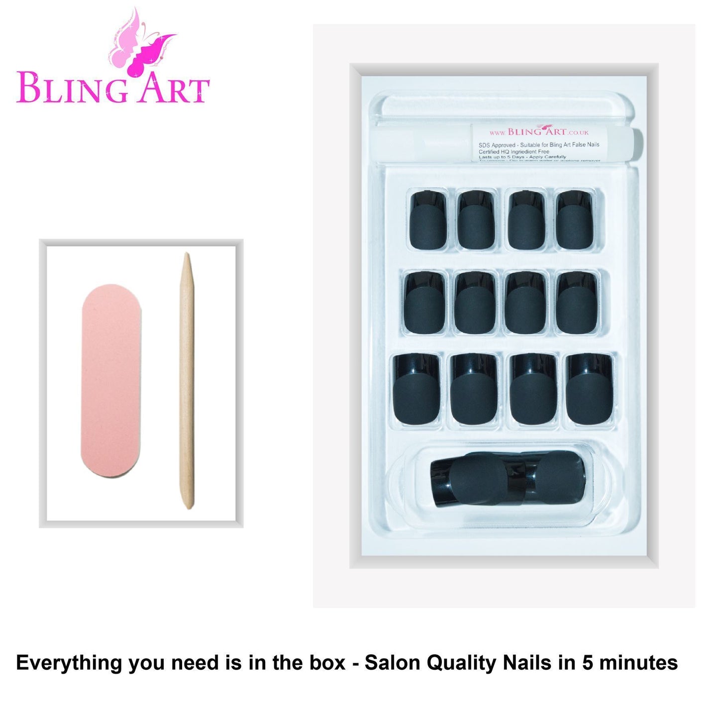 Bling Art Black Matte French Nails