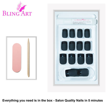 Bling Art Black Matte French Nails