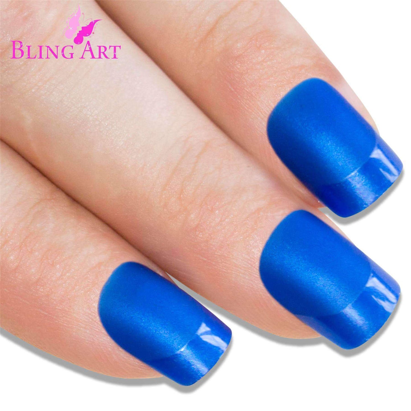 Bling Art Blue Matte French Nails