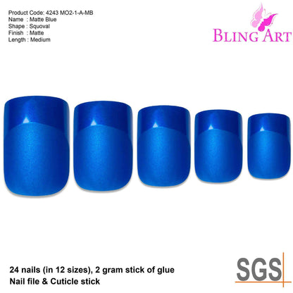 Bling Art Blue Matte French Nails