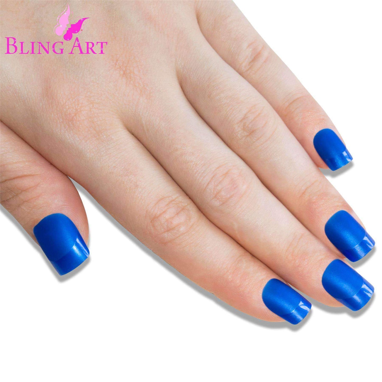 Bling Art Blue Matte French Nails
