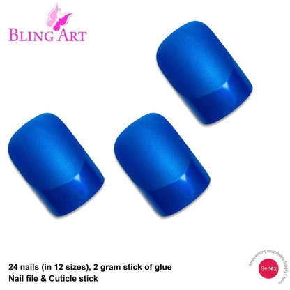 Bling Art Blue Matte French Nails