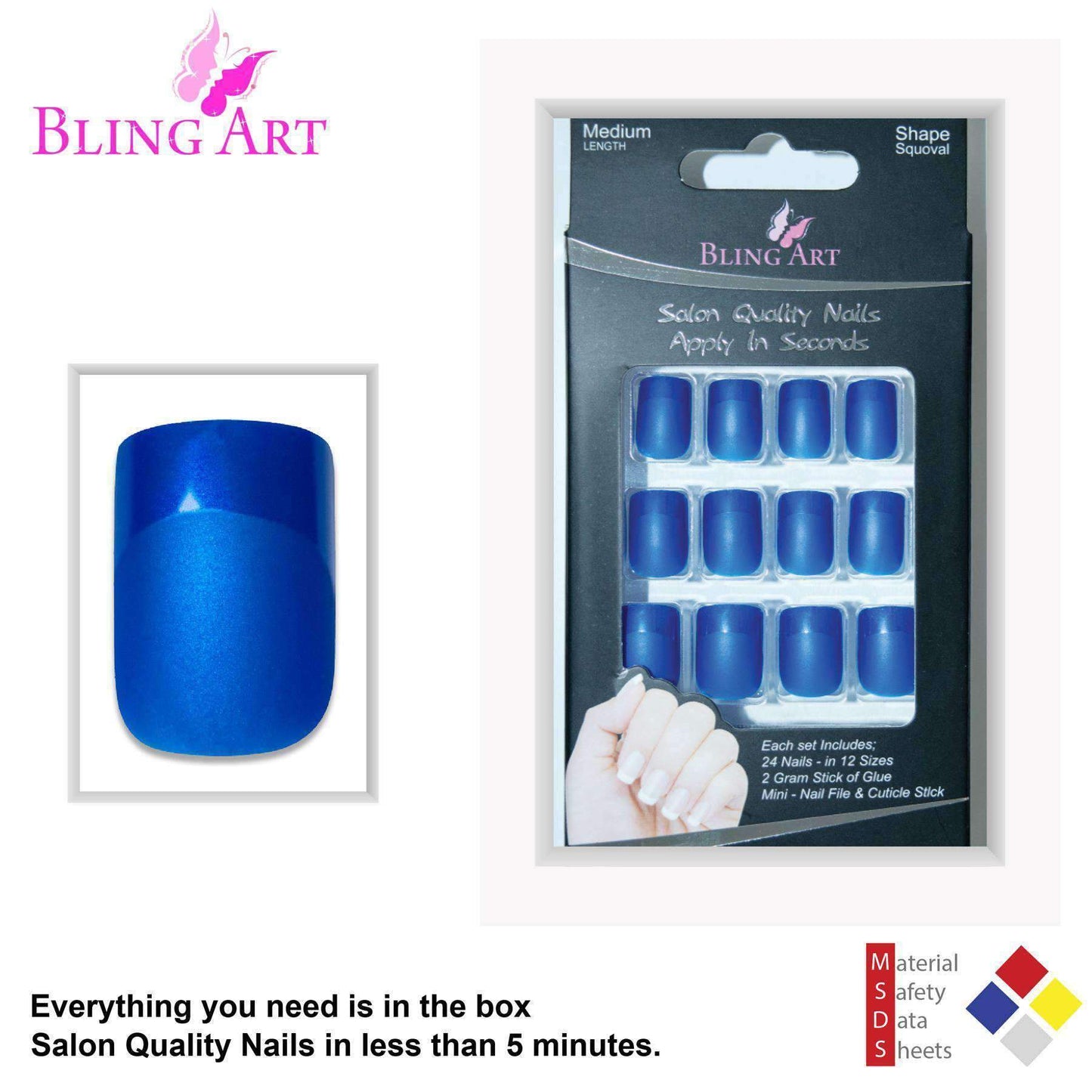 Bling Art Blue Matte French Nails