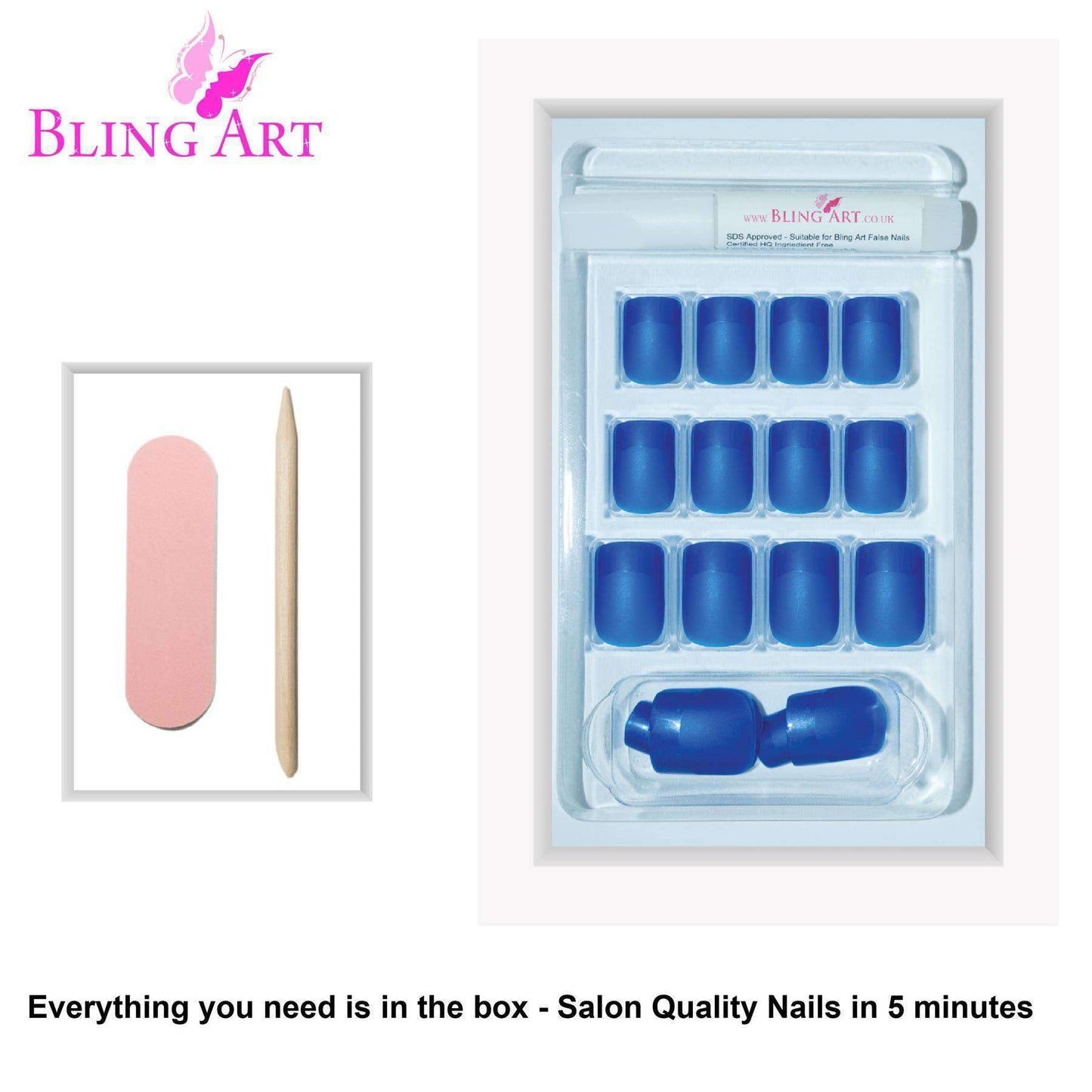 Bling Art Blue Matte French Nails