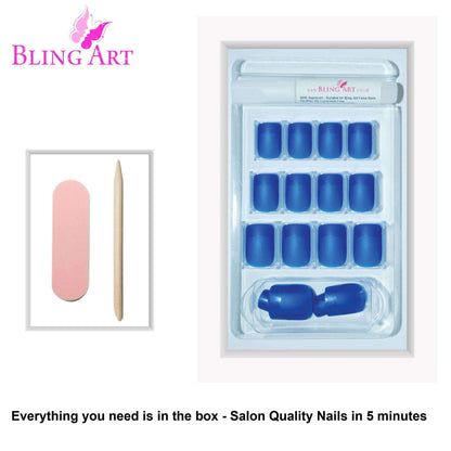 Bling Art Blue Matte French Nails