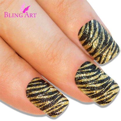 Bling Art Gold Black French Nails