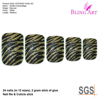 Bling Art Gold Black French Nails