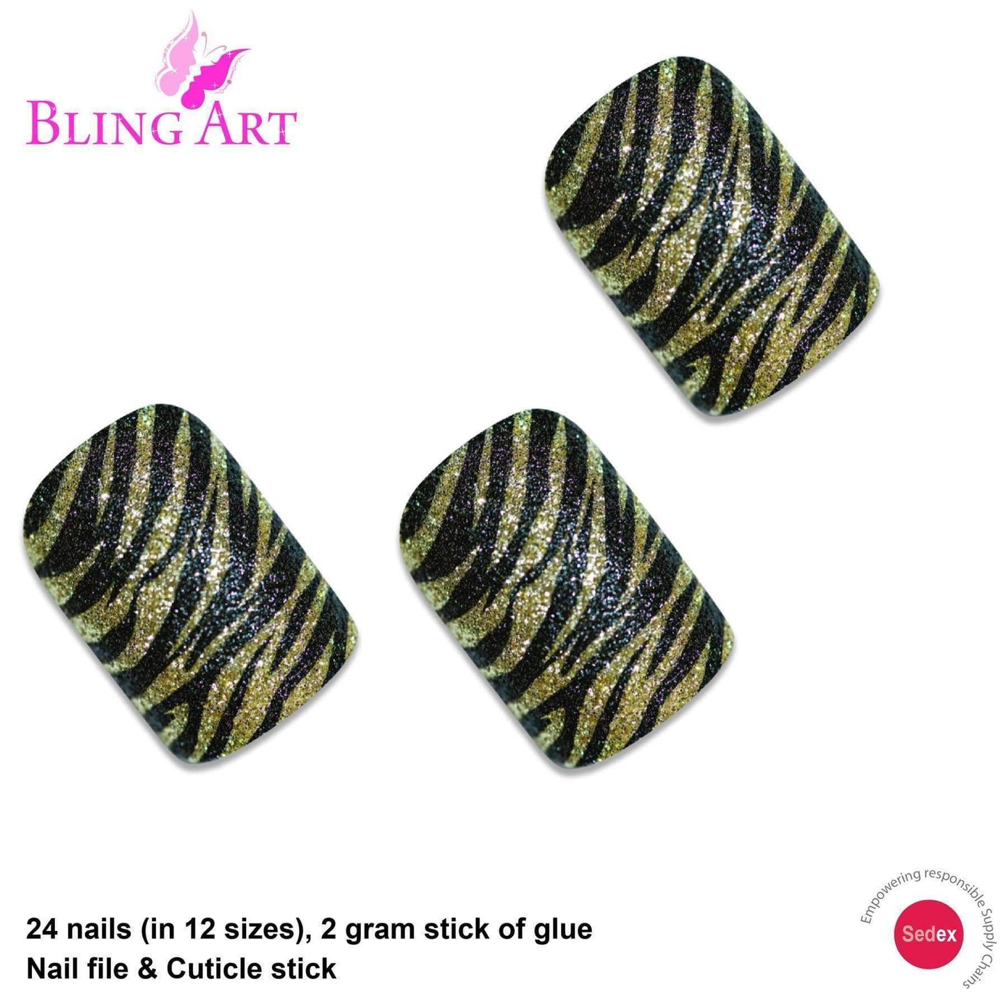 Bling Art Gold Black French Nails