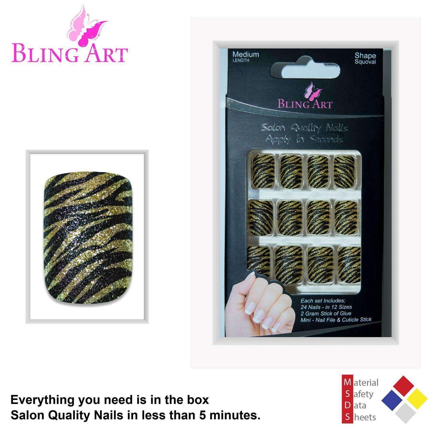 Bling Art Gold Black French Nails