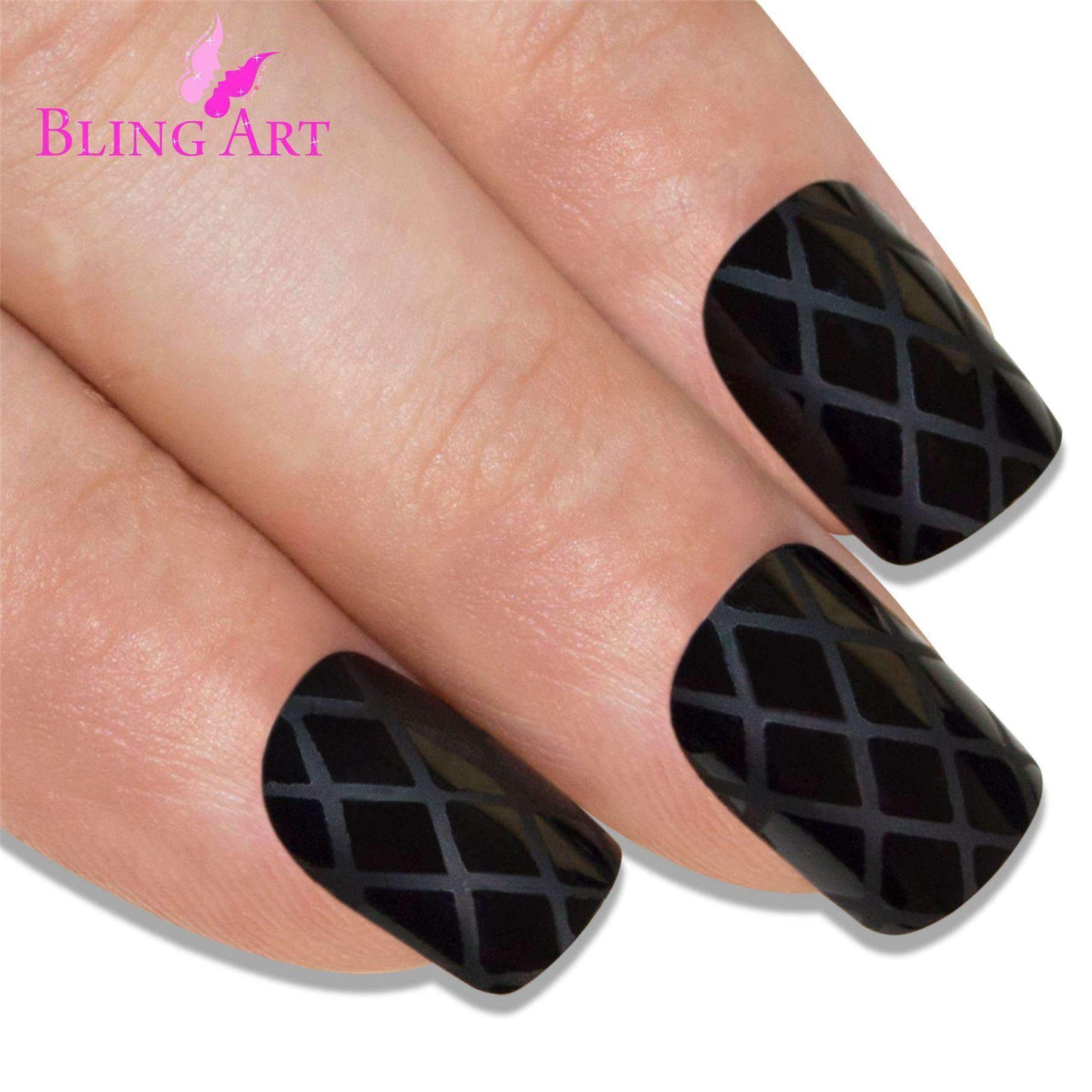 Bling Art Matte Black French Nails