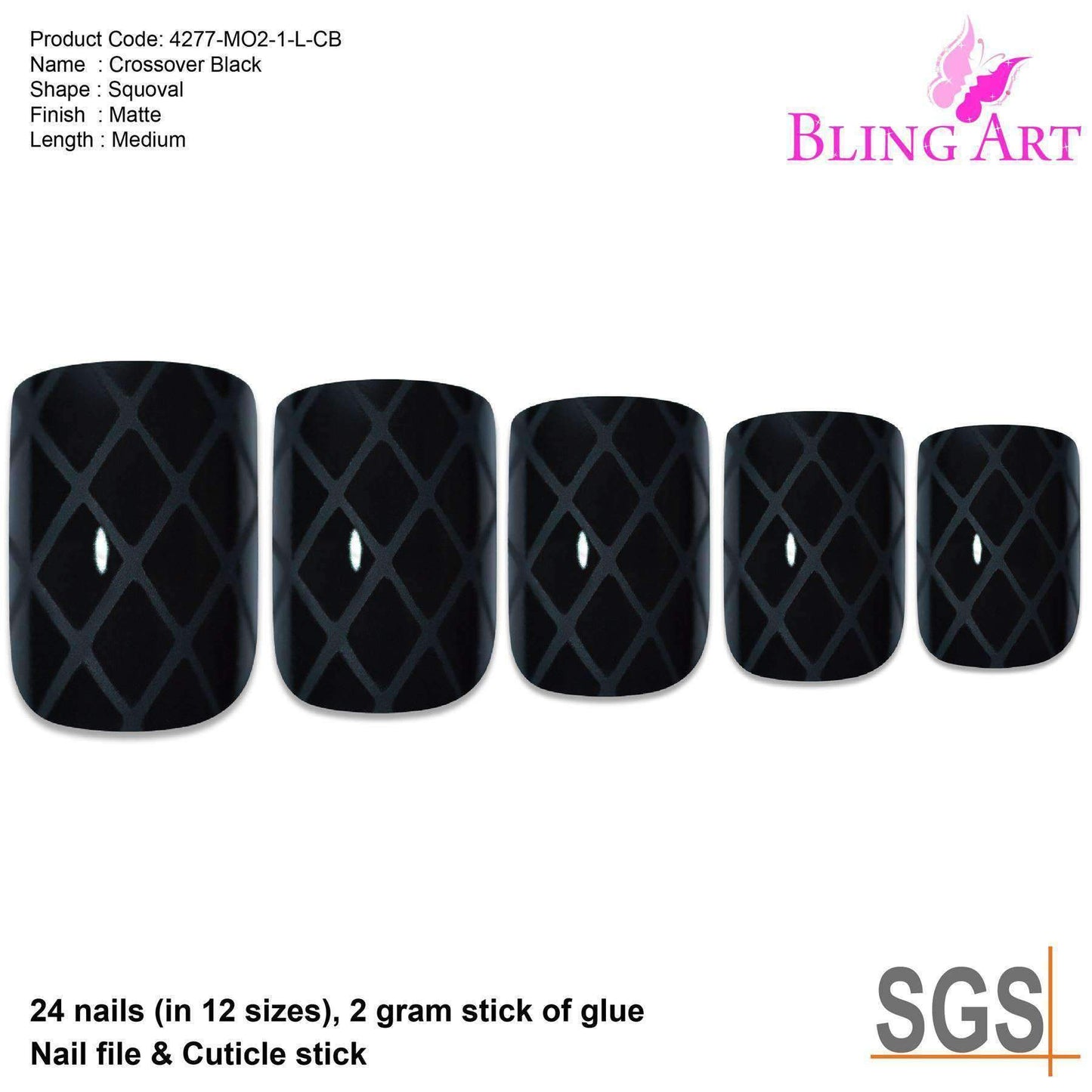 Bling Art Matte Black French Nails