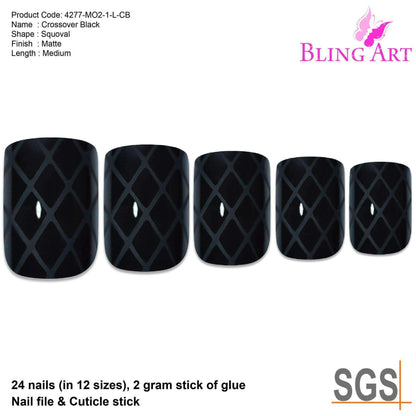 Bling Art Matte Black French Nails