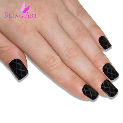 Bling Art Matte Black French Nails