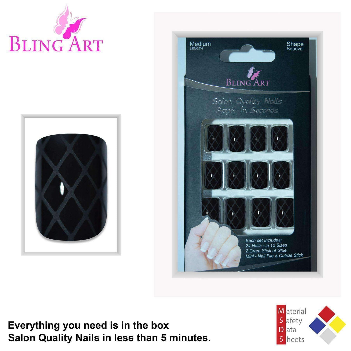 Bling Art Matte Black French Nails