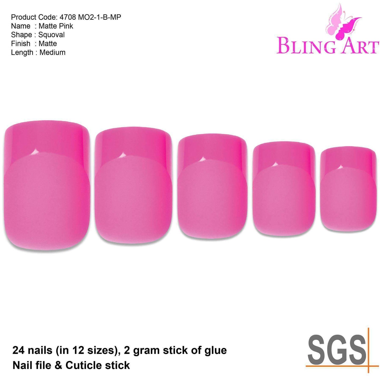 Bling Art Pink Matte French Nails