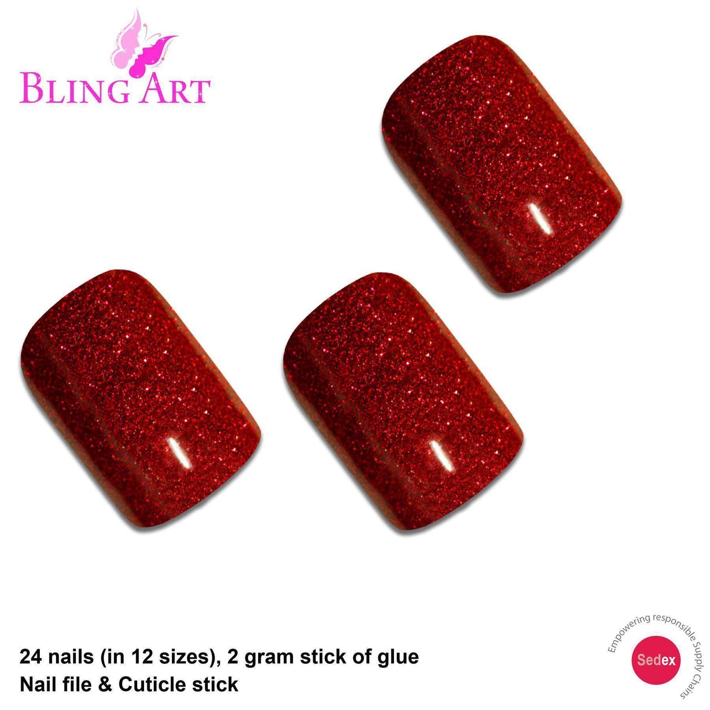 Bling Art Red Gel French Nails