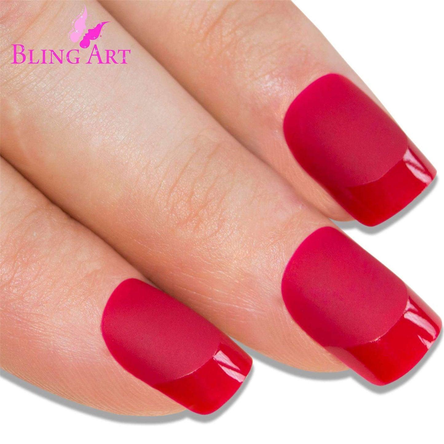 Bling Art Red Matte French Manicure Nails