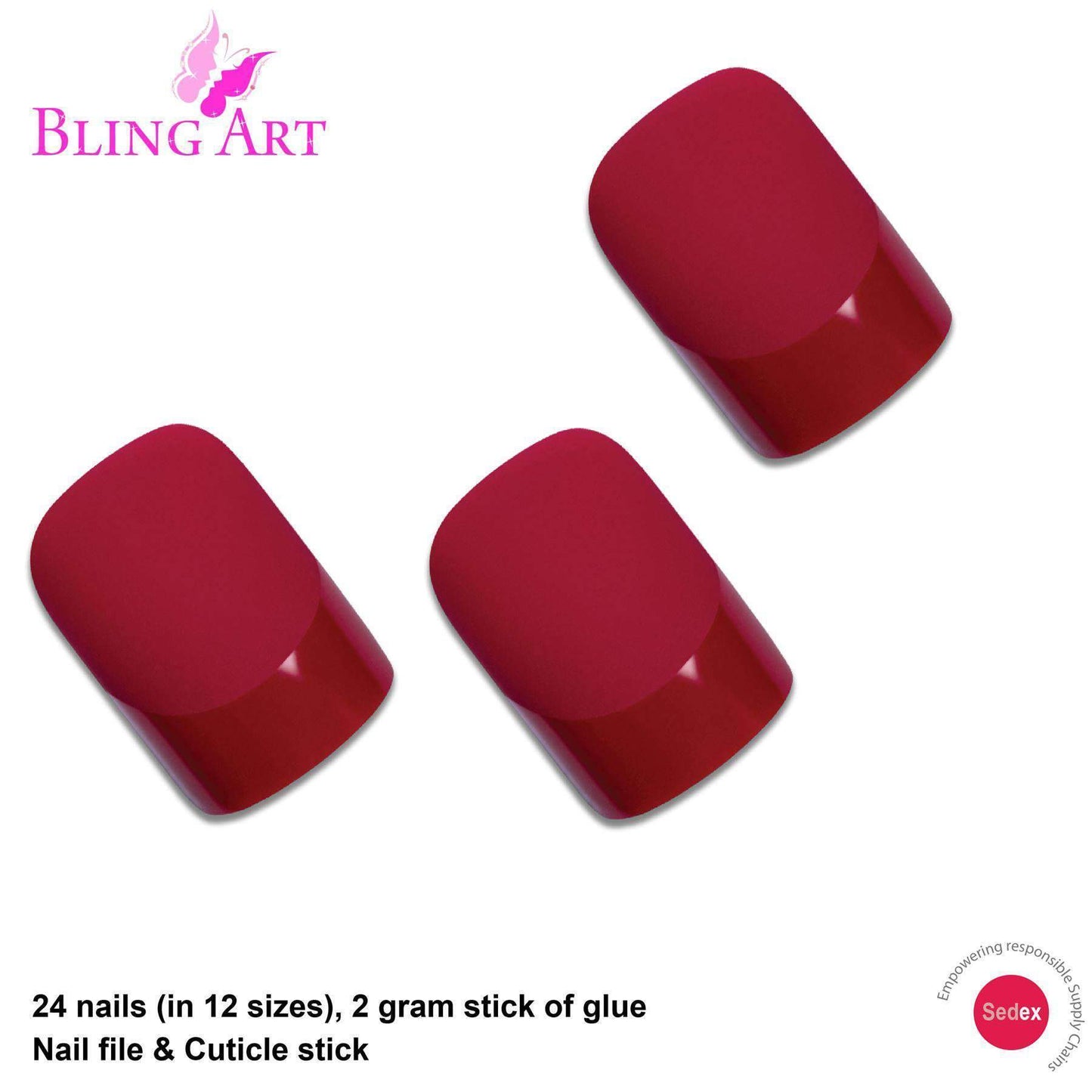 Bling Art Red Matte French Manicure Nails
