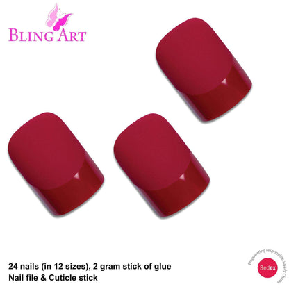 Bling Art Red Matte French Manicure Nails