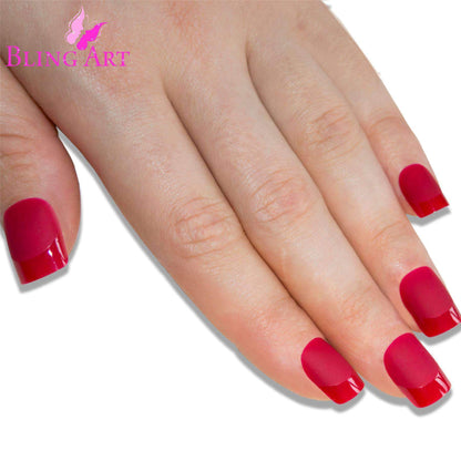 Bling Art Red Matte French Manicure Nails