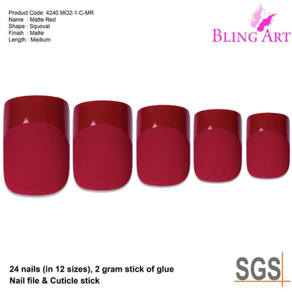 Bling Art Red Matte French Manicure Nails