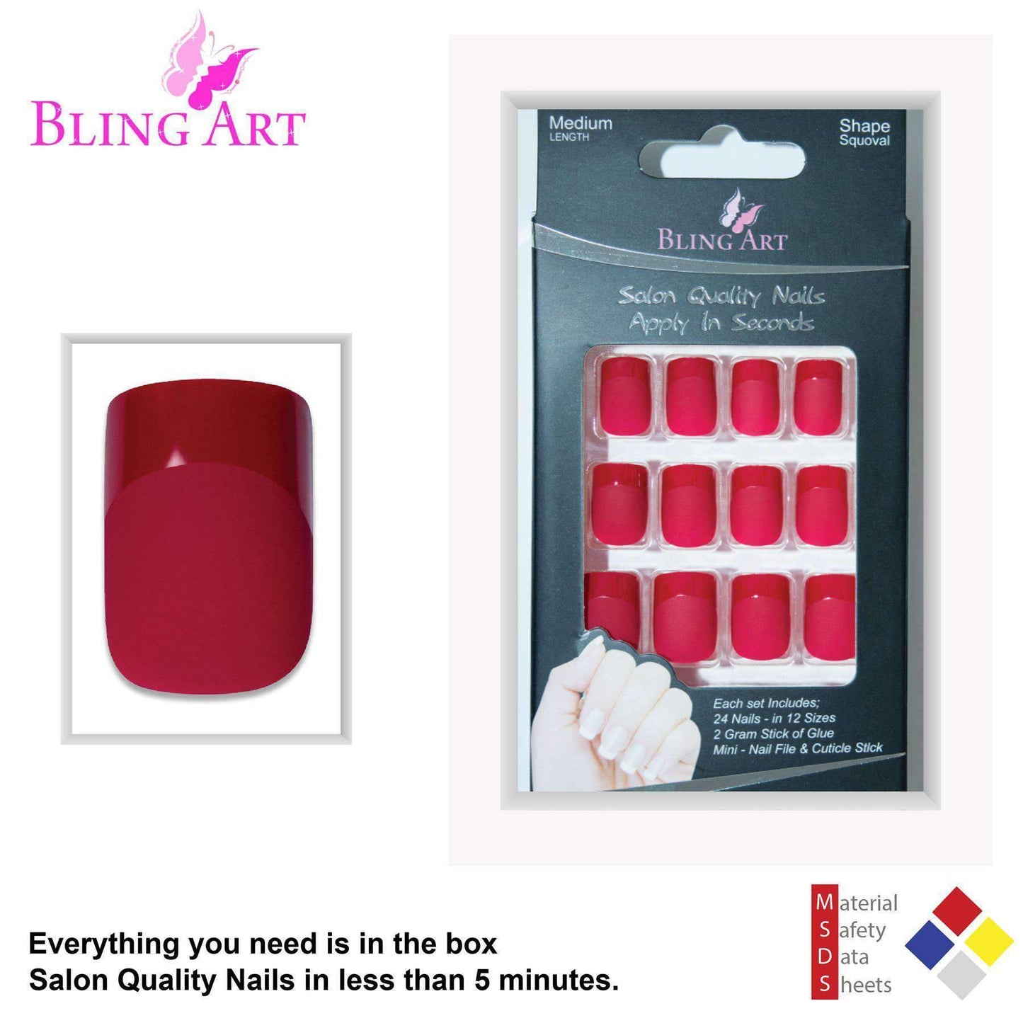 Bling Art Red Matte French Manicure Nails