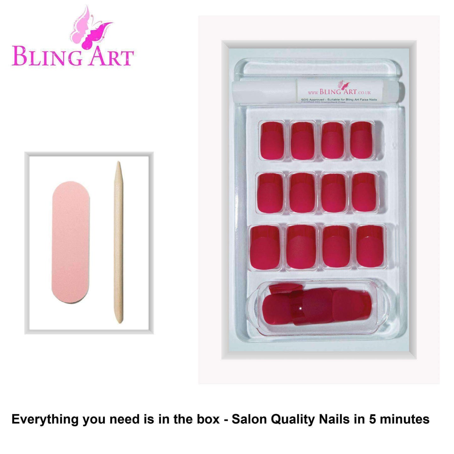 Bling Art Red Matte French Manicure Nails