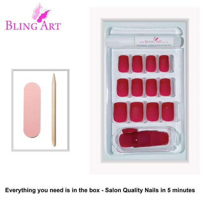 Bling Art Red Matte French Manicure Nails