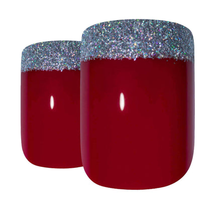 Bling Art Red Silver French Nails