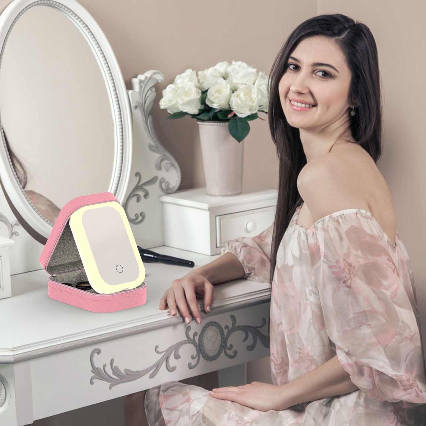 LED Mirror Travel Makeup Bag