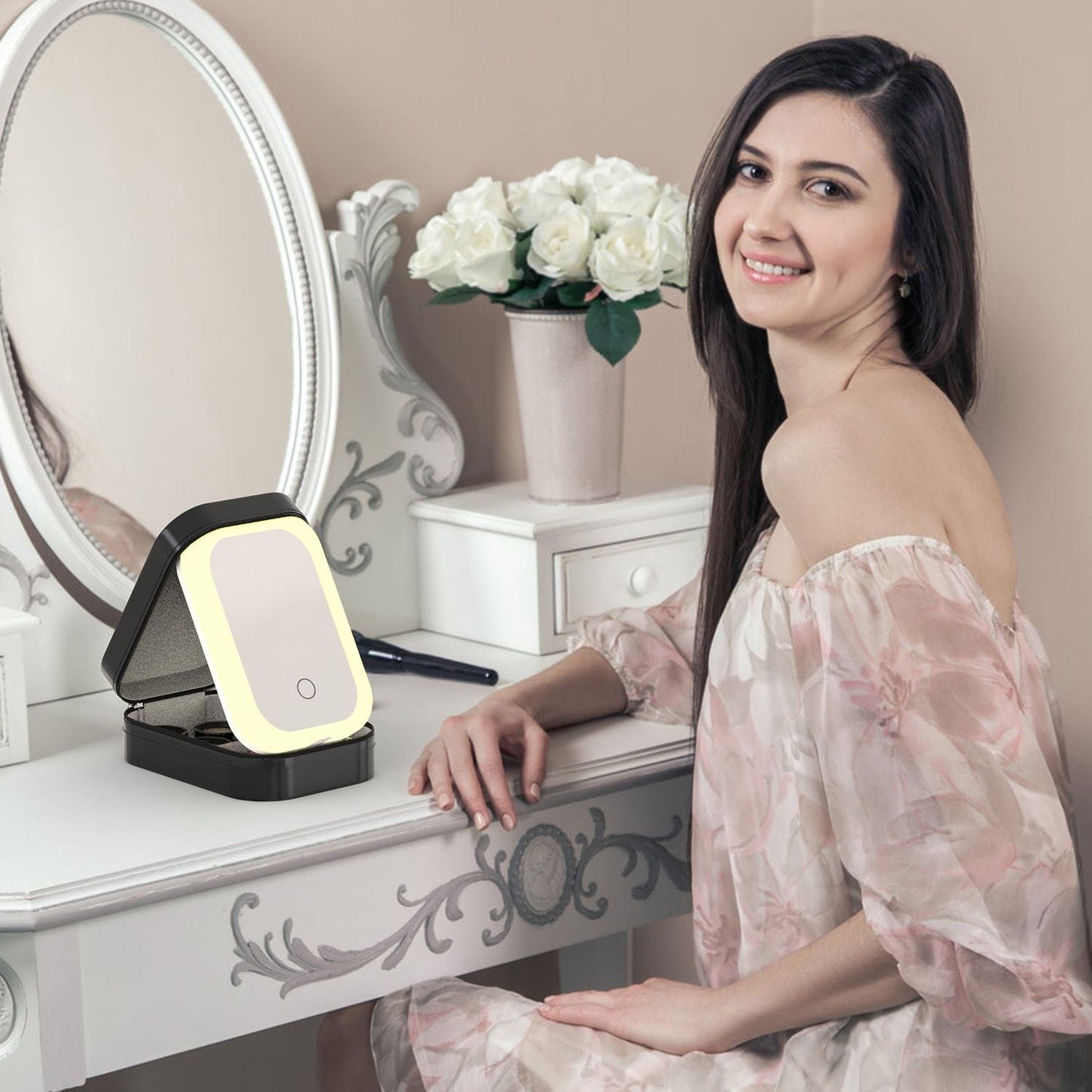 LED Mirror Travel Makeup Bag
